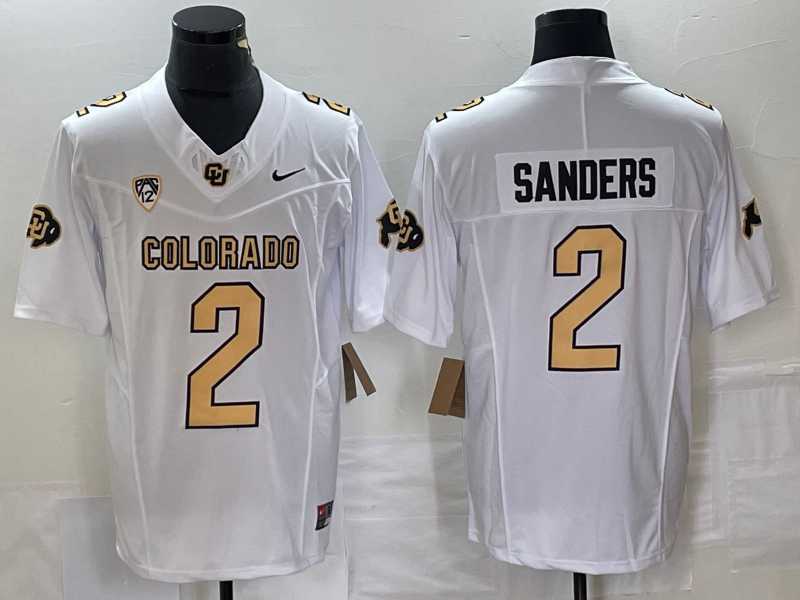 Mens Colorado Buffaloes #2 Shedeur Sanders White 2023 F.U.S.E. Stitched Football Jersey